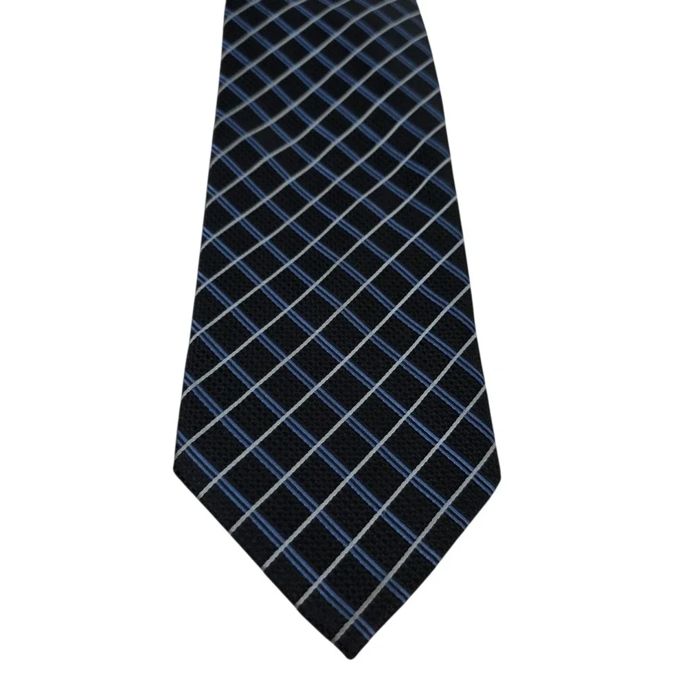 ALEXANDER‎ JULIAN Colours Mens Silk Blend Tie Black Blue Plaid Pattern Business